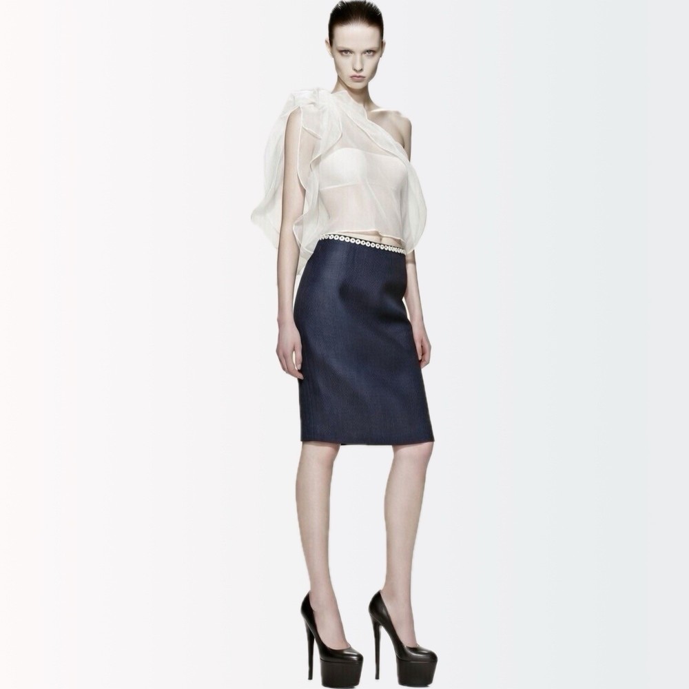 Alexander McQueen 2005 Archive Runway Indigo Linen Tailored Pencil Skirt 40 4-6