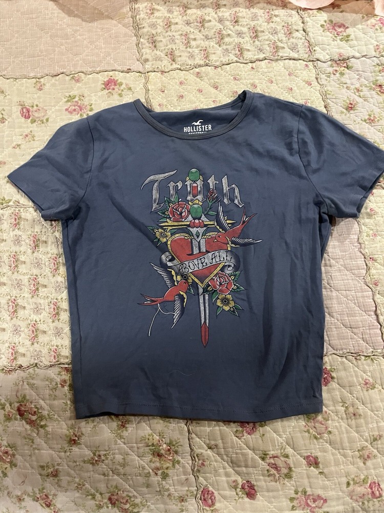 Y2K Grunge Blue Hollister Baby Tee Xs