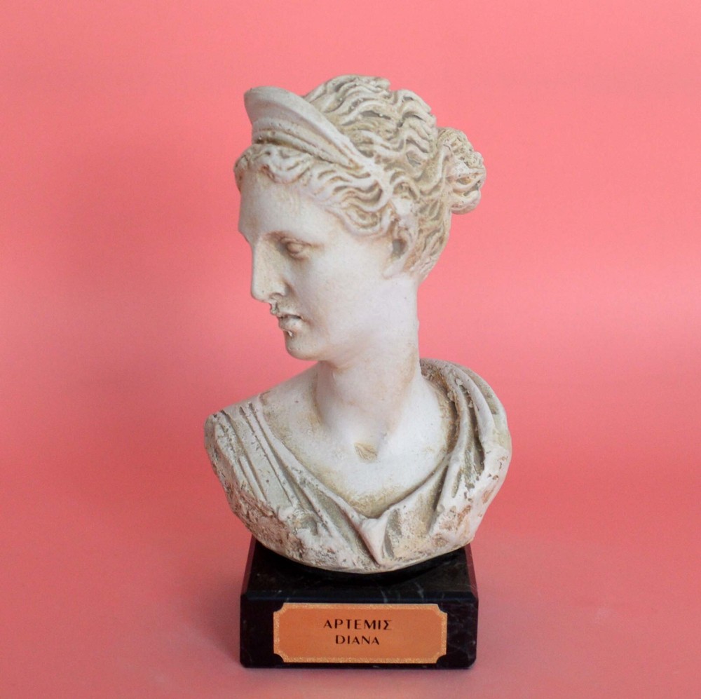 Artemis Goddess of Hunt small statue on marble base - Diana Mistress of Animals