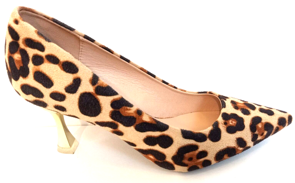 Cheetah Print Pointed Toe Pump Heels Womens Size 39 Tan Gold Black New Without Tag