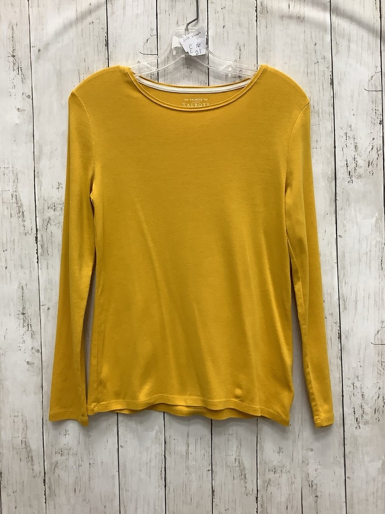 Talbots Women's Pima Cotton Long-Sleeve Crewneck Tee, Mustard Yellow, Size Small