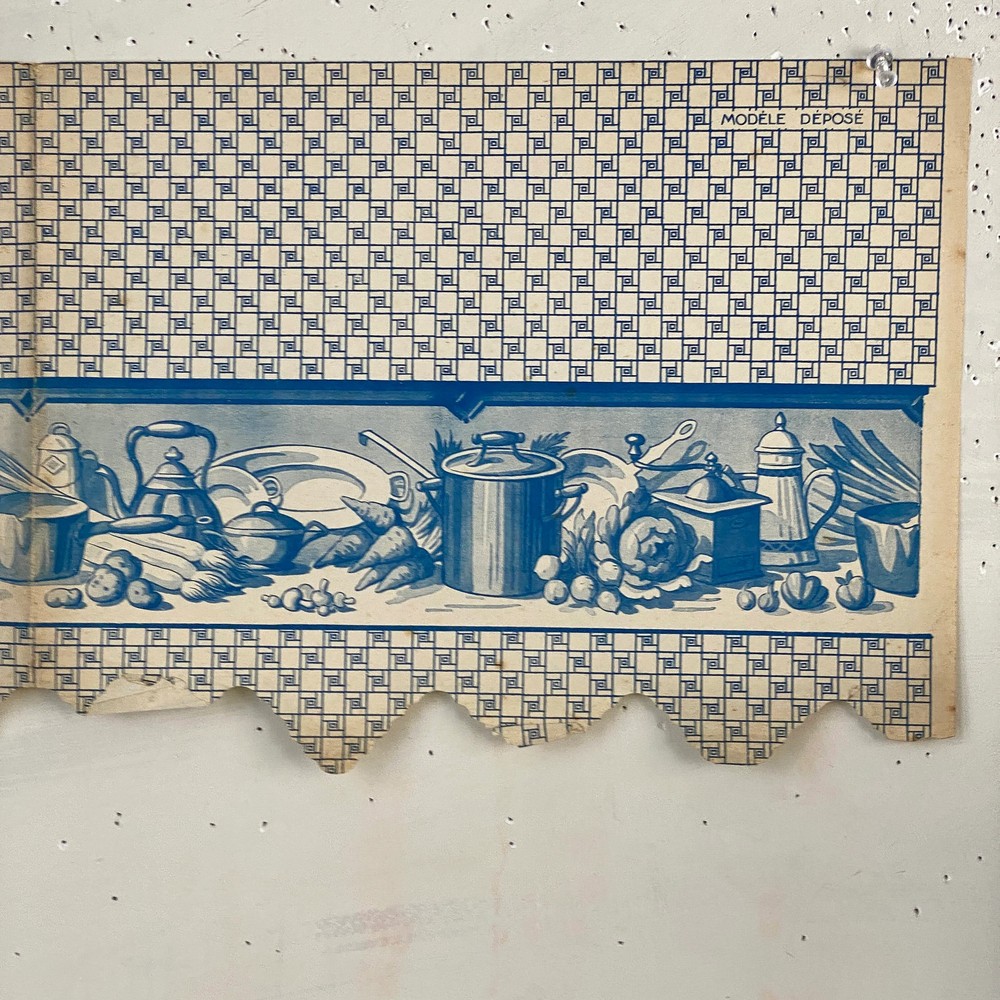 1910 French Vintage Kitchen cuisine blue Antique / wallpaper frieze Border pape
