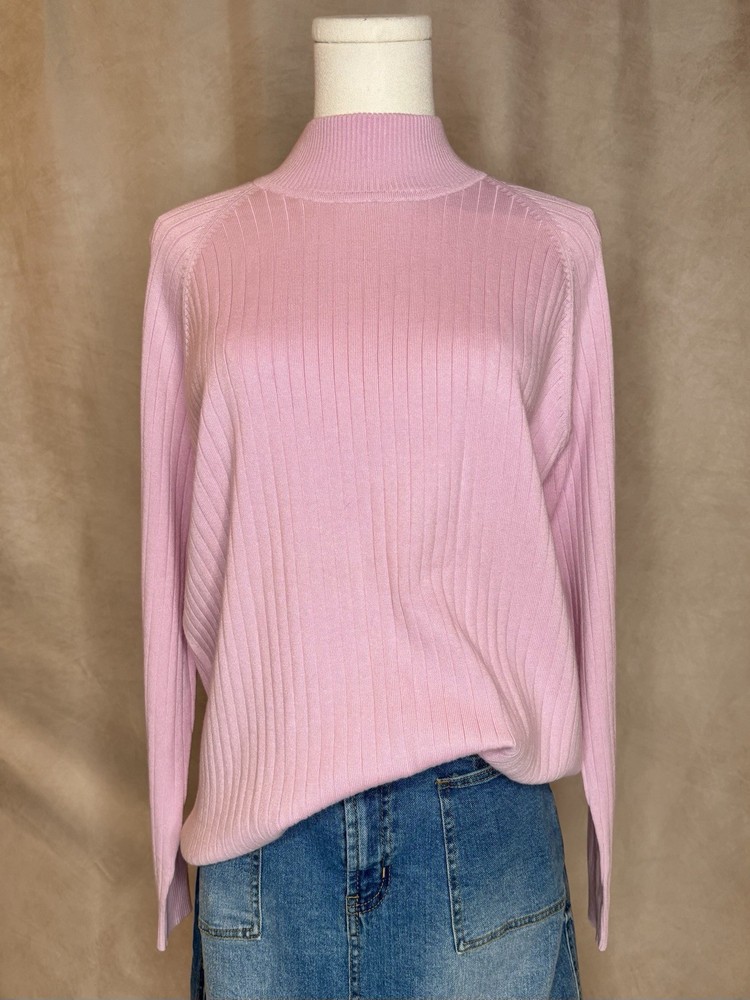 Vtg White Stag Pink Ribbed Mock Neck Sweater Women’s XL Soft Knit
