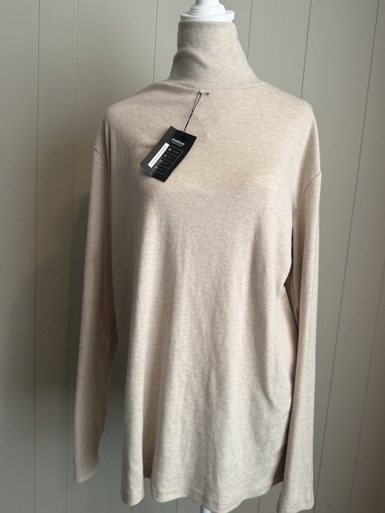 jonivey Beige Solid Knit Turtleneck Long Sleeve Pullover Sweater Juniors L