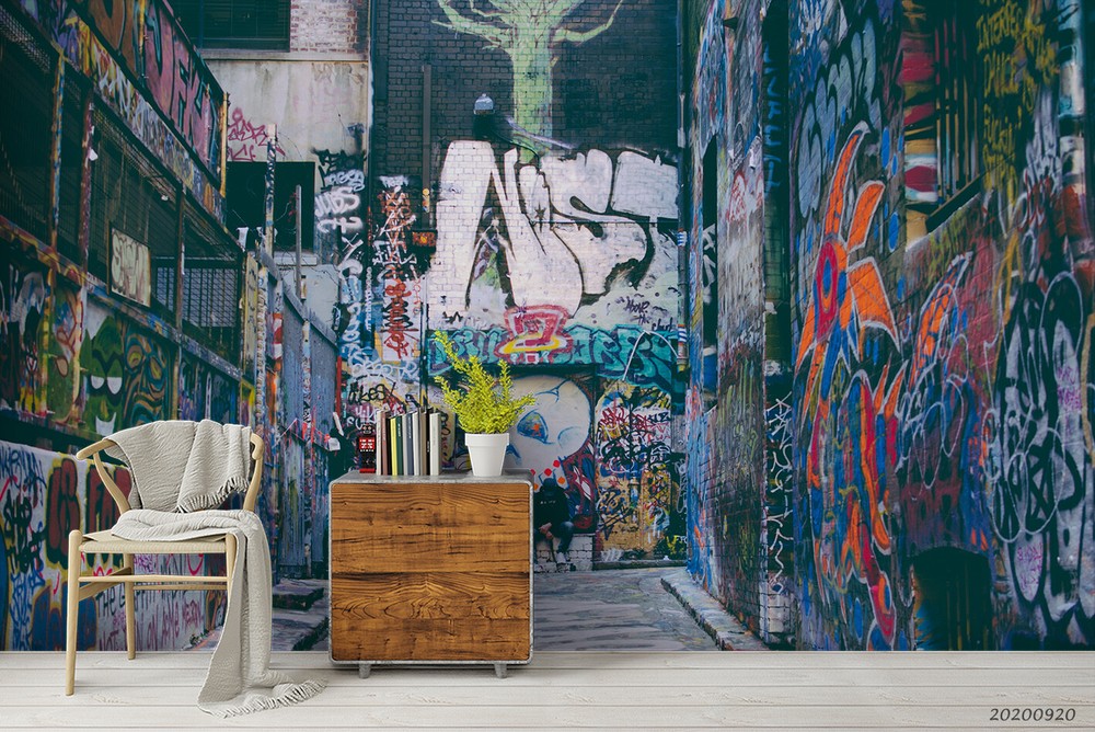 3D Abstract Street Graffiti Self-adhesive Removable Wallpaper Murals Wall 30-image