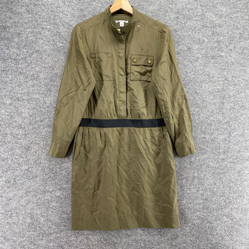 Banana Republic Dress Women 2 Green Long Sleeve Knee Length Button Up Shift