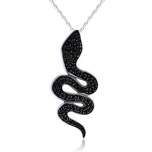 0.50Ct Round Lab Black Onyx Pendant Chain 14K White Gold Plated