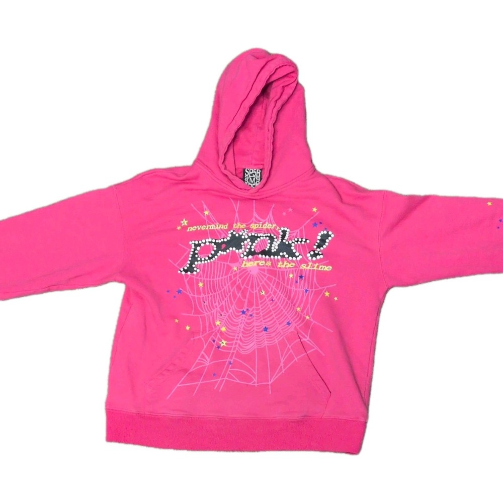 Spider unisex Pullover Hoodie Pink Graphic Print Hooded Medium Size M