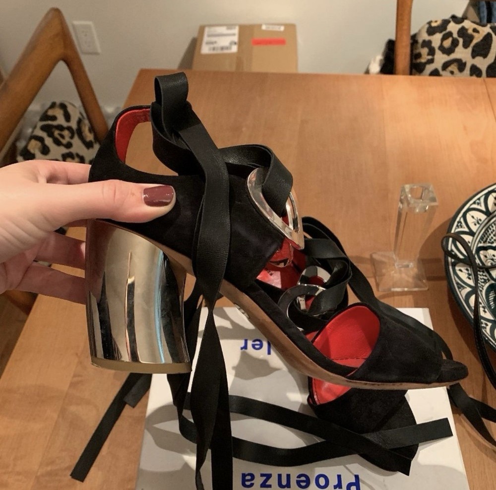 Proenza Schouler Black Suede and Silver Lace Up Sandals - Size 40