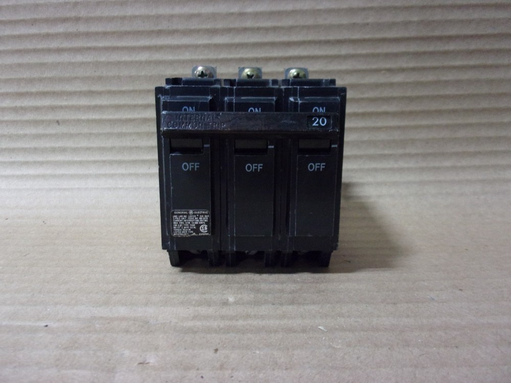New GE THQB THQB32020 3 Pole 20 Amp 240V Paper Label Circuit Breaker NTO