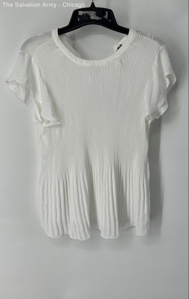 Adrianna Papell Womens White Crew Neck Short Sleeve Blouse Top Size XL