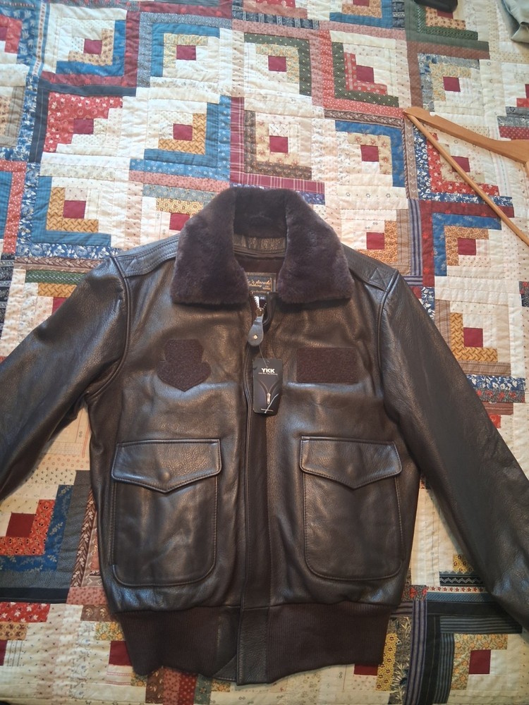 MIKES ARCADE A-2 LEATHER FLIGHT JACKET REMOVABLE COLLAR SIDE ENTRY POCKETS LINER