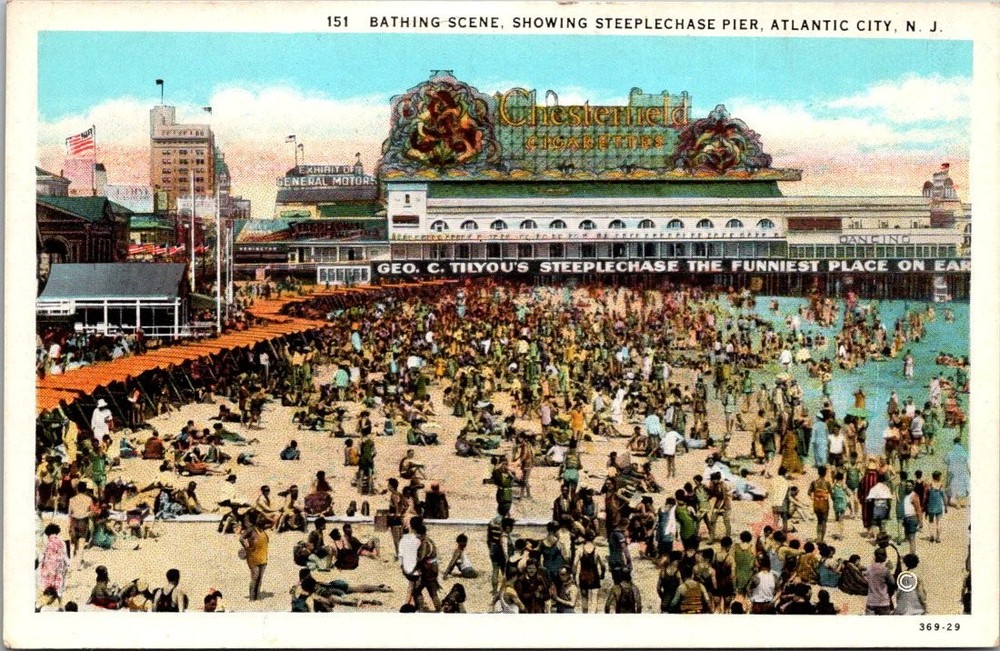 Vintage Atlantic City NJ Steeplechase Pier Bathing Scene Linen Postcard