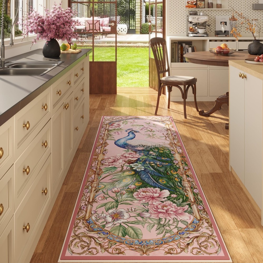 Non-Slip Washable Floral Runner Rug 2x8 Feet Soft Rubber Backing Kitchen Mat  