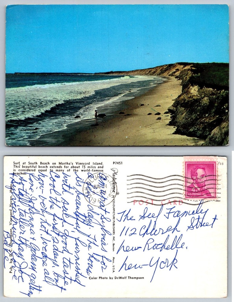 Vintage 1969 Martha's Vineyard South Beach Surf Plastichrome Postcard MA