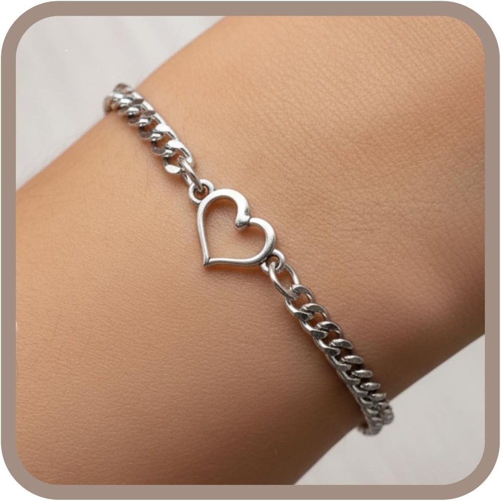 Stainless Steel Dainty Open Heart handmade Adjustable Charm Bracelet
