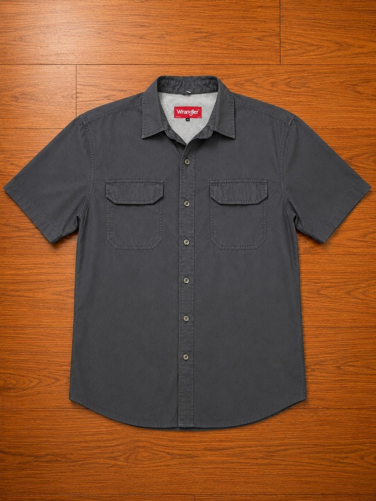 Wrangler Outdoor Fishing Shirt Mens M Gray Vented Utility Button Up