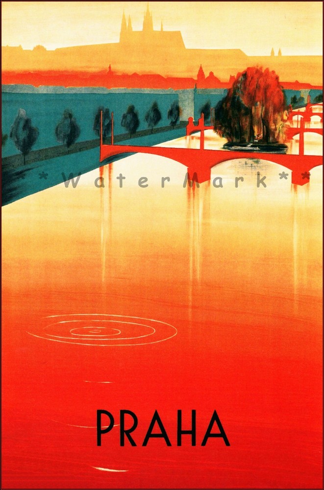 Prague 1935 Vltava River Czechoslovakia Vintage Poster Retro Style Print Art