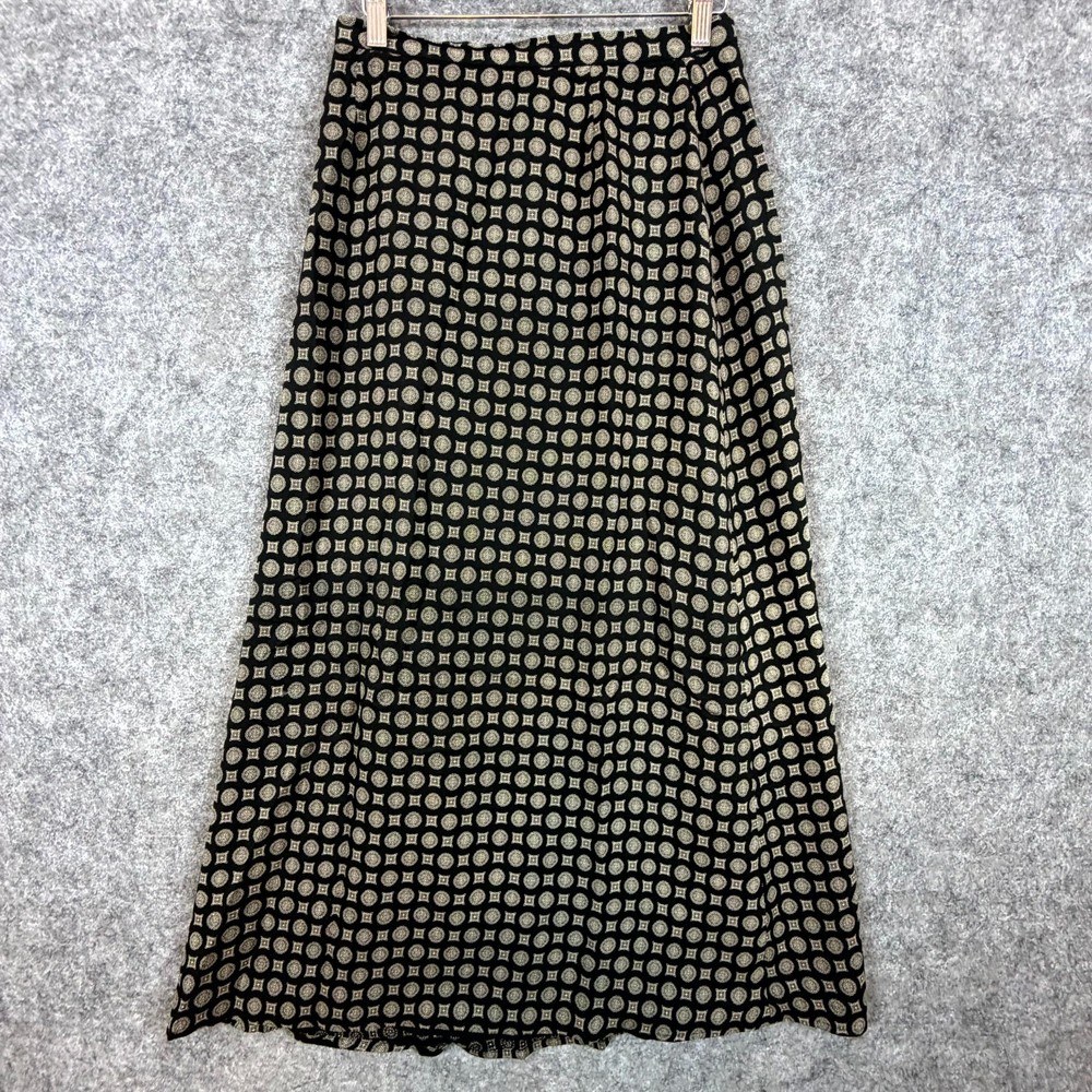 Vintage 90s Liz Claiborne Collection Silk Maxi Skirt Womens 8 Black Geometric