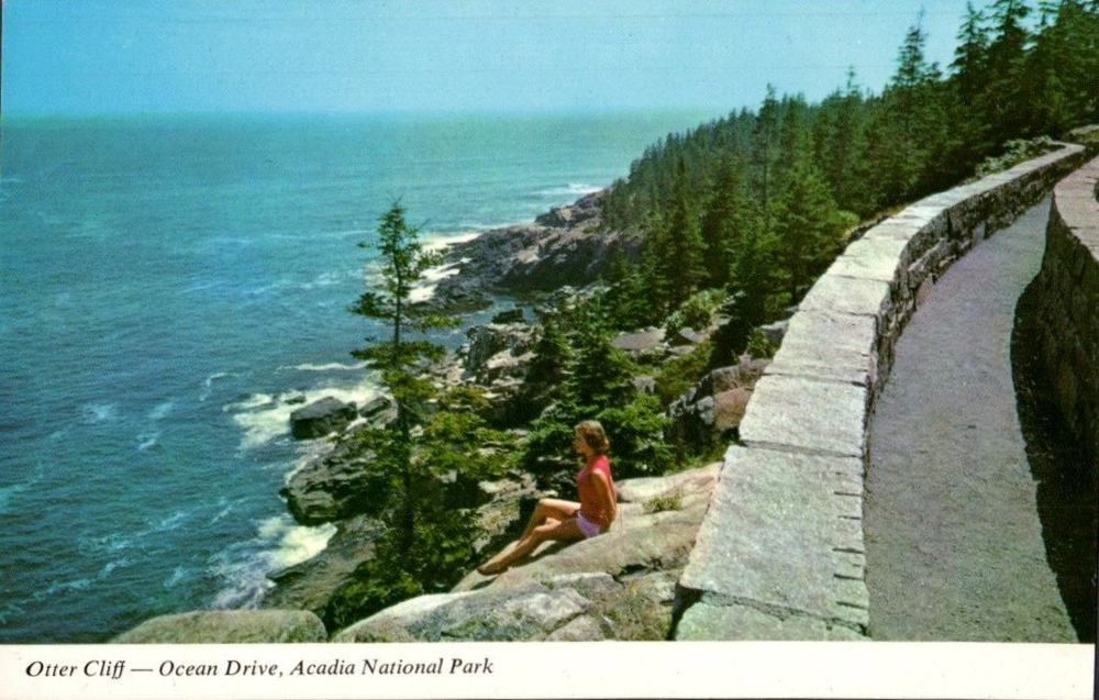 Maine Acadia National Park Otter Cliff Ocean Drive Vintage Postcard-image