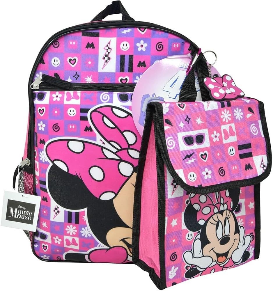 Large Backpack - Disney Minnie Mouse Set of 5 w/Lunch Bag Bottle 16