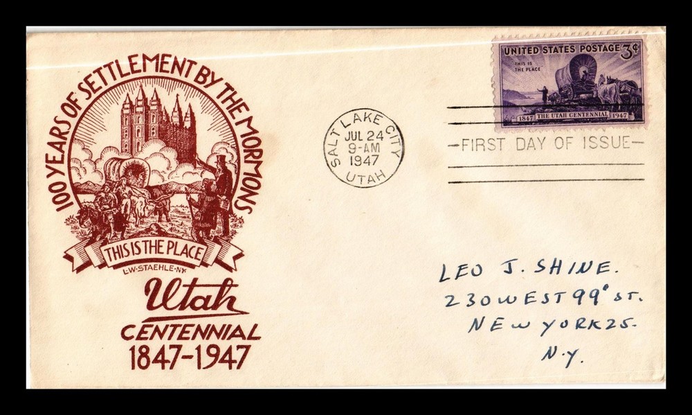Dr Jim Stamps 3C Utah Centennial First Day Issue Staehle Cachet Cover