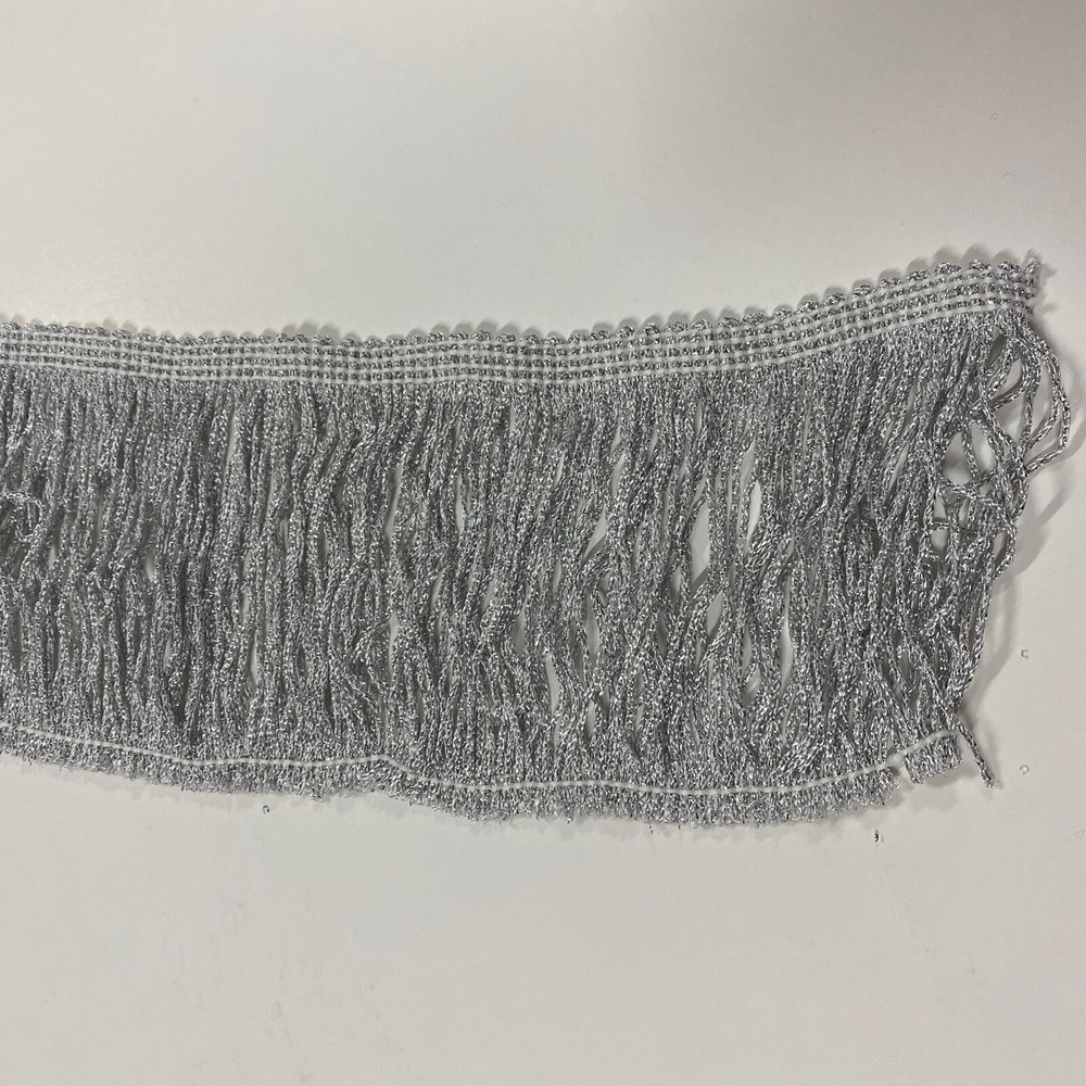 4” Grey Metallic Chainette Fringe Trim for Lampshades, Costumes, 5 Yards
