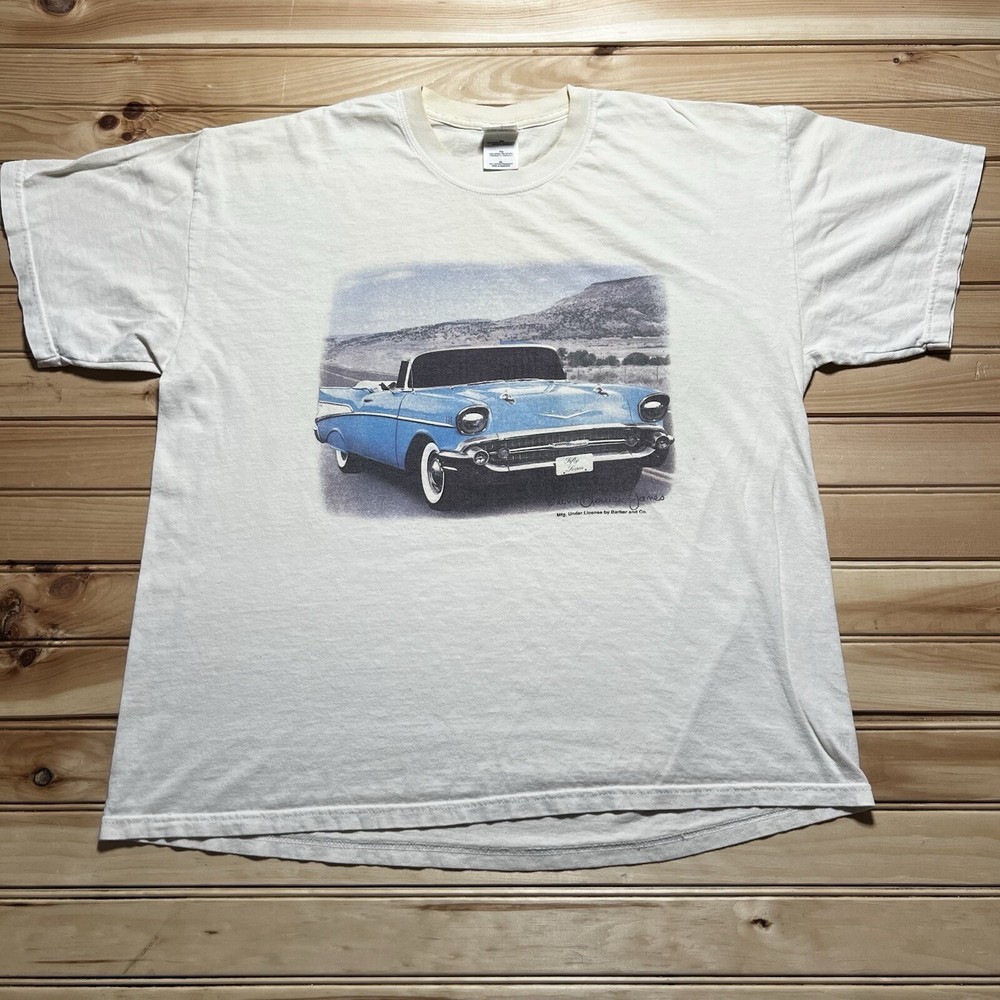 Vintage 90s Y2K 1957 Chevy Bel Air Classic Car Photo Shirt Size XL