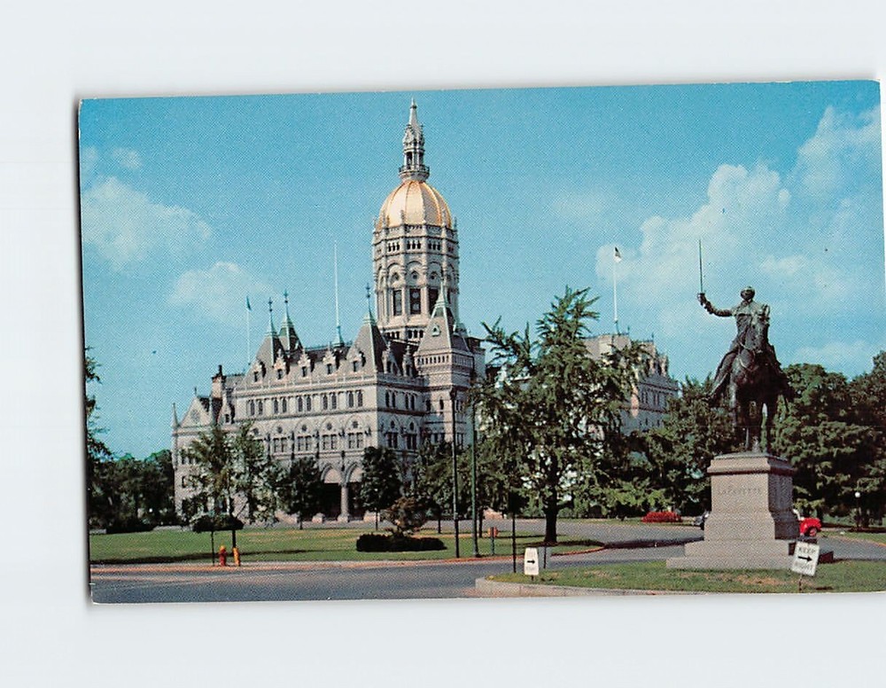 Postcard State Capitol And Lafayette Statue Hartford Connecticut USA