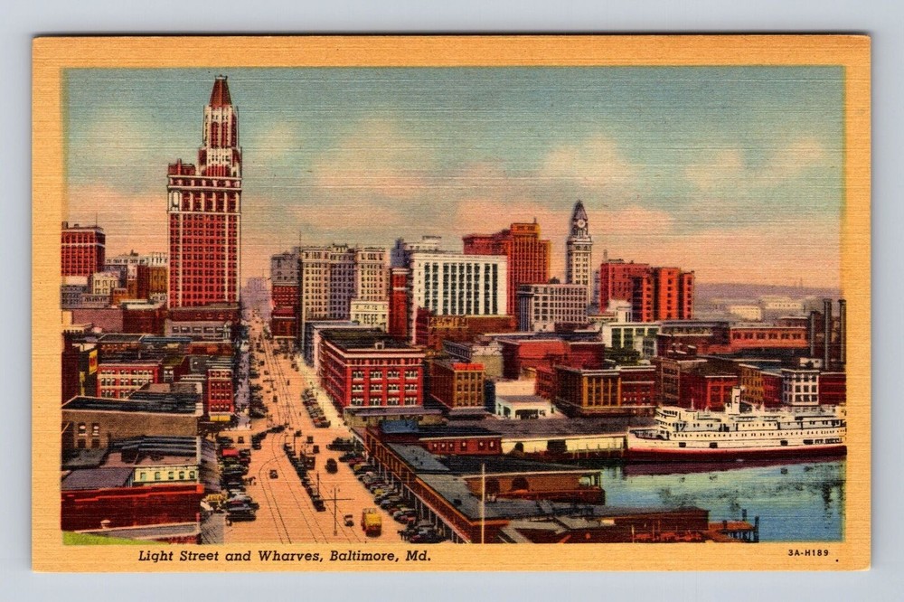 Baltimore MD-Maryland, Light Street And Wharves, Antique, Vintage Postcard