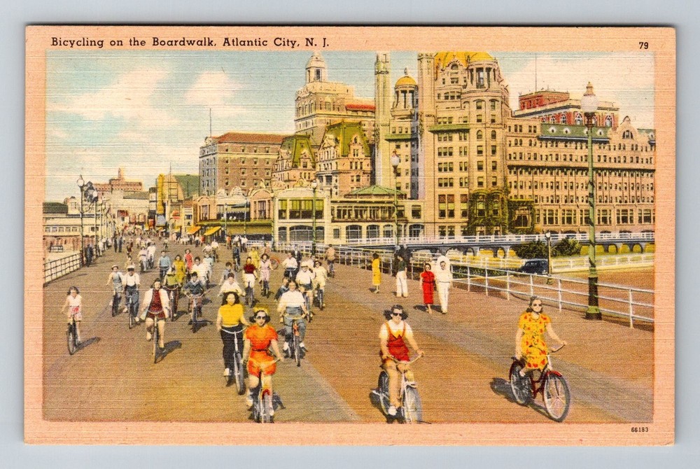 Atlantic City, NJ-New Jersey, Bicycling on the Boardwalk Hotel Vintage Postcard