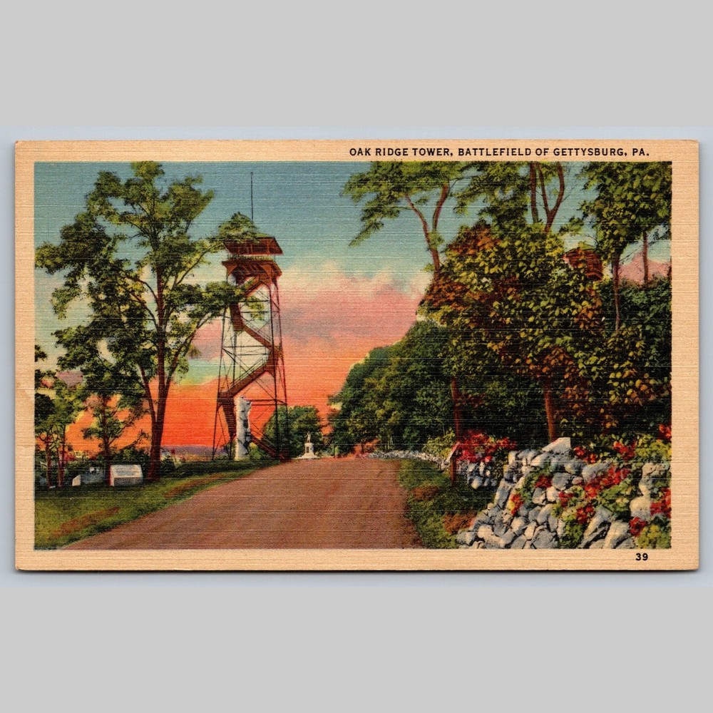 Postcard Oak Ridge Tower Battlefield Gettysburg PA Historical Landmark