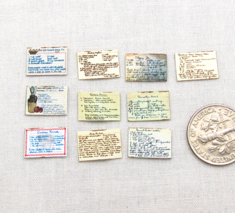 TARJETAS DE RECETA DE LA ABUELA en casa de muñecas miniatura escala 1:12 10 piezas-image
