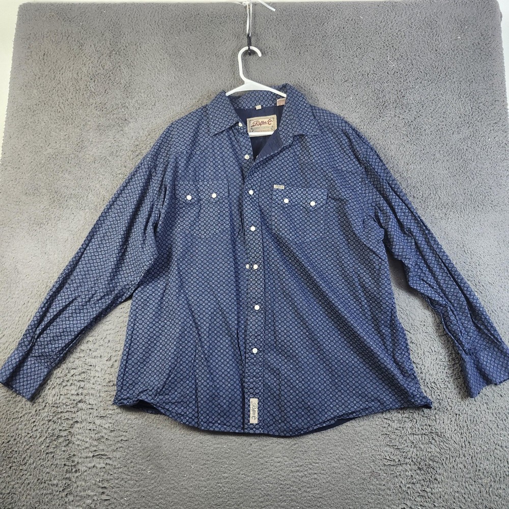 Rafter C Shirt Mens 2XL Blue Snap Front Western Pearl Snap Cowboy Print