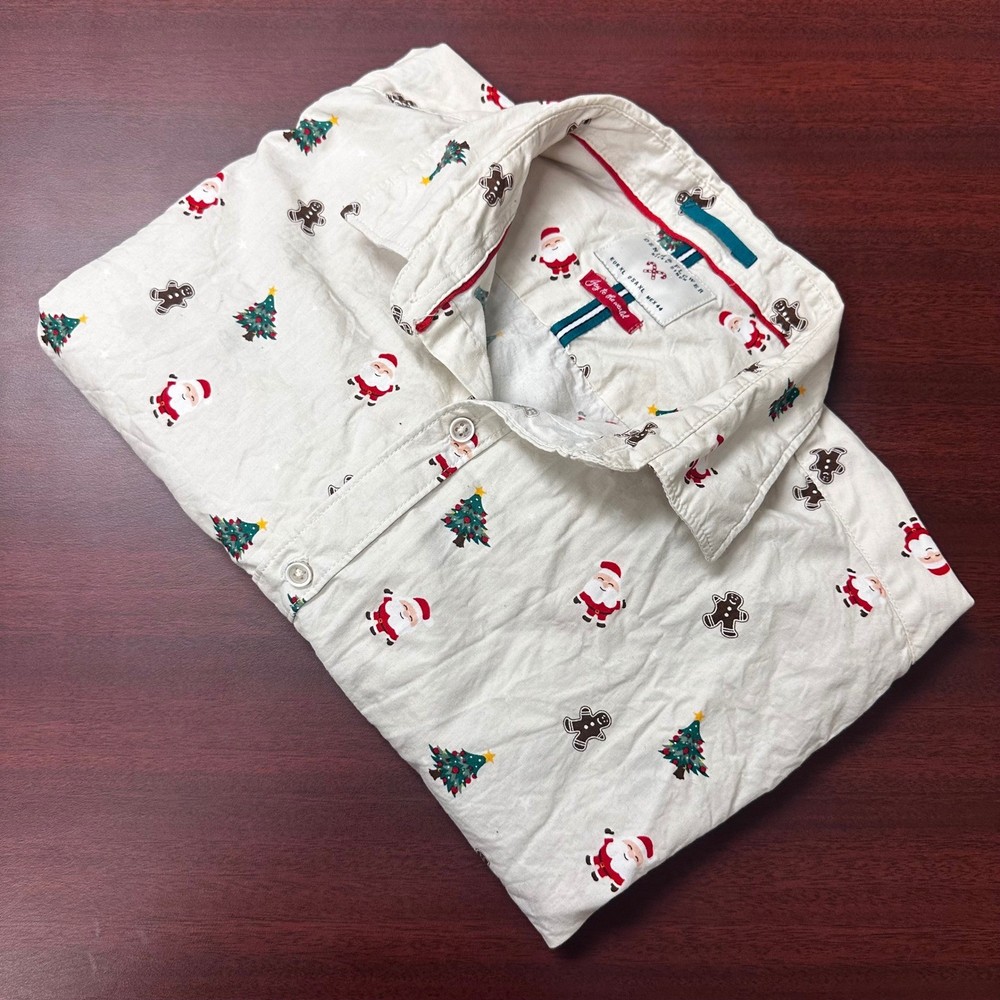DENIM & FLOWER Santa Christmas Shirt Mens XL Holiday Button Up Cotton
