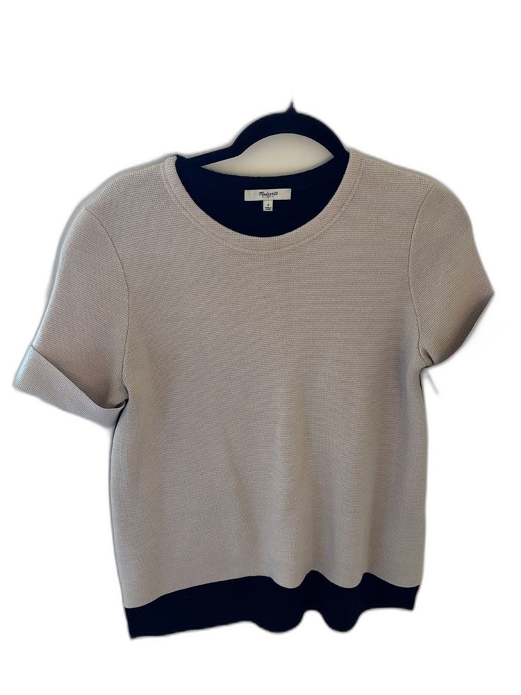 Madewell Wool Blend Neutral Two-Tone Knit Short Sleeve Top