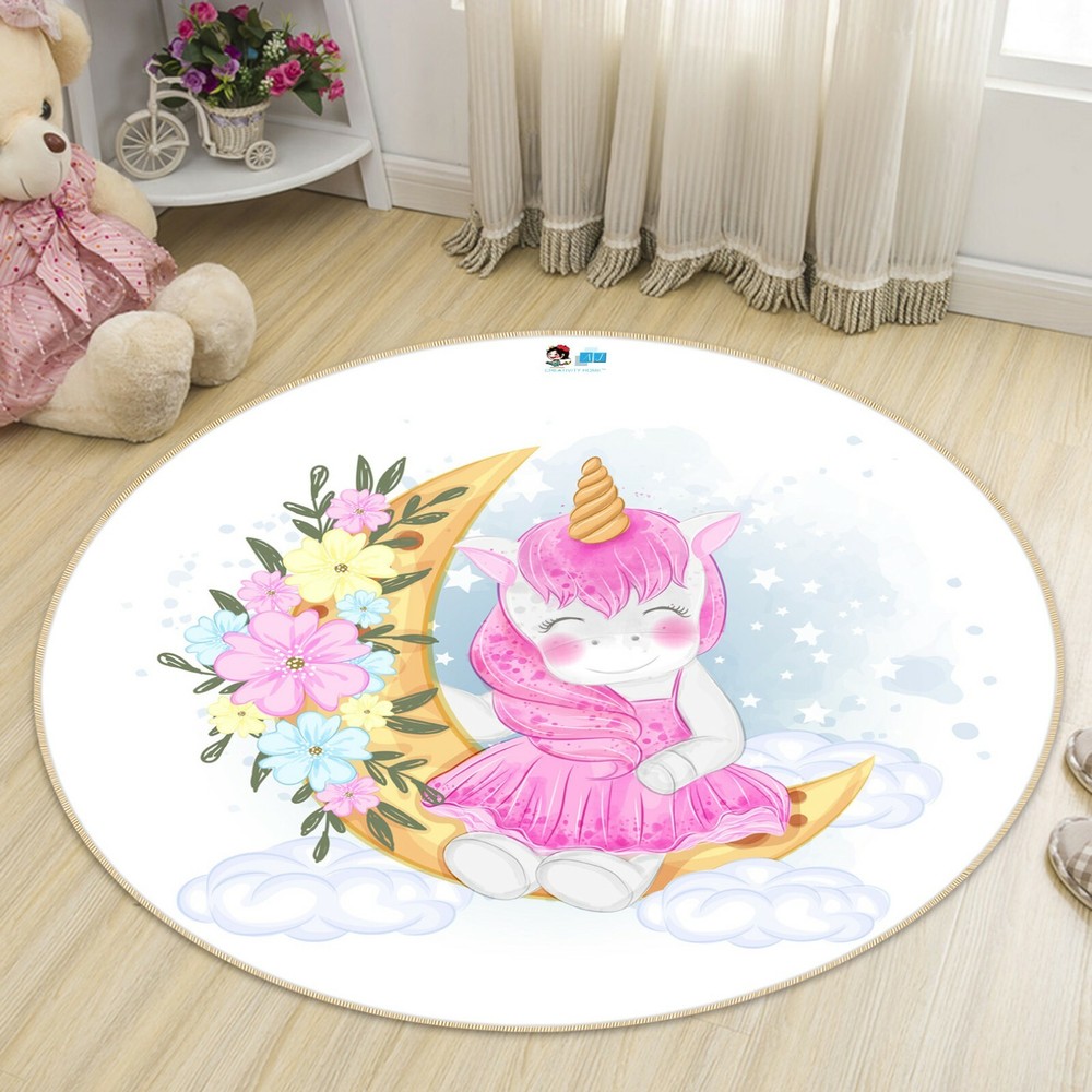 3D Cute Unicorn Girl Moon NAO4712 Game Rug Mat Elegant Photo Carpet Mat Fay