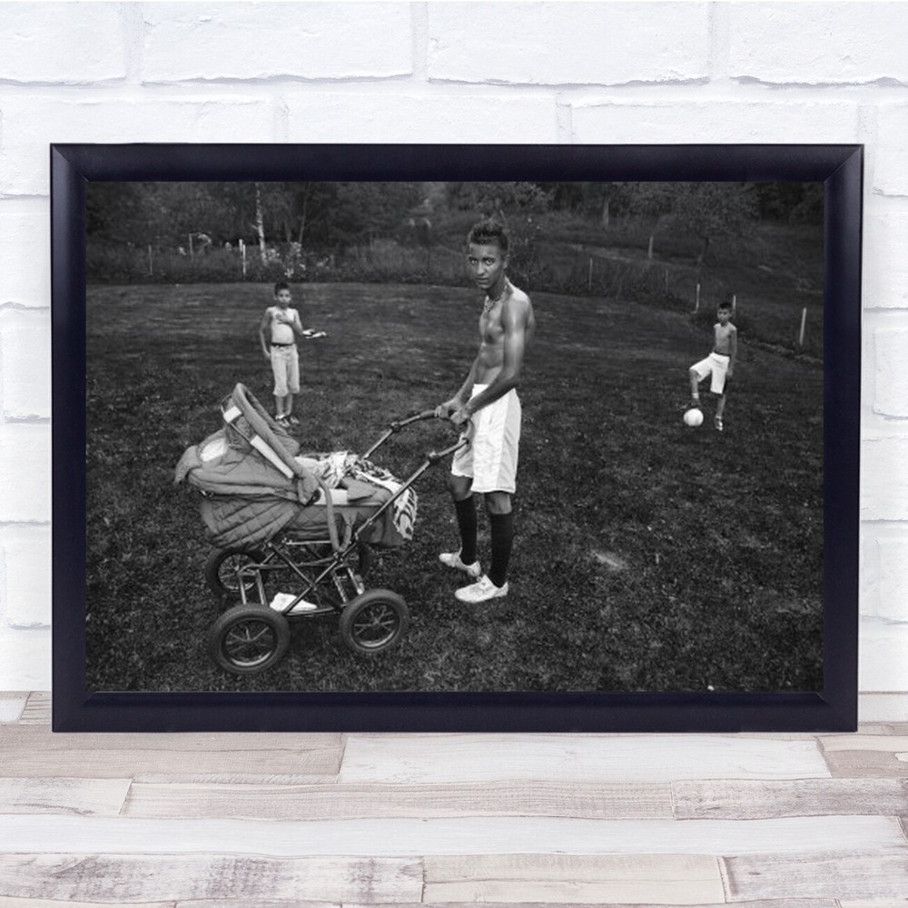 Children Young Man With Pram Football Wall Art Print