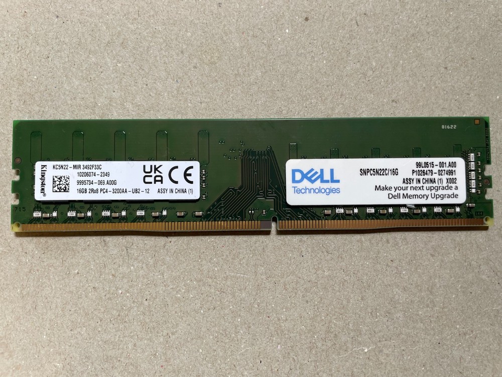 Dell Kingston 16GB DDR4 RAM 3200MHz PC4-25600 2Rx8 UDIMM Desktop Memory SNPC5N22