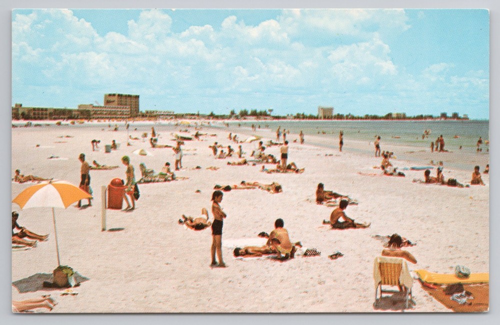 St. Petersburg Florida Municipal Beach Treasure Island Gulf of Mexico Postcard