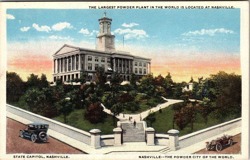 Nashville TN-Tennessee, State Capitol from Road, Car, Vintage Postcard