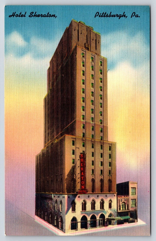 Pittsburgh Pennsylvania PA Hotel Sheraton Building Sign Vintage Postcard