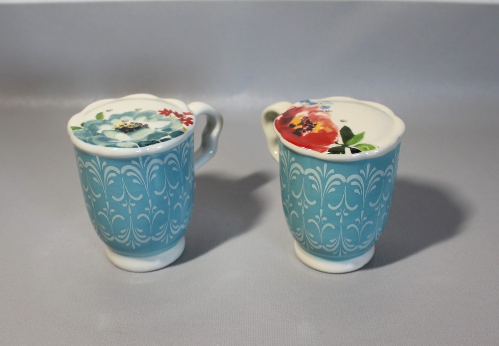 Pioneer Woman Melody Teacup Salt & Pepper Shaker Set Farmhouse Style 3