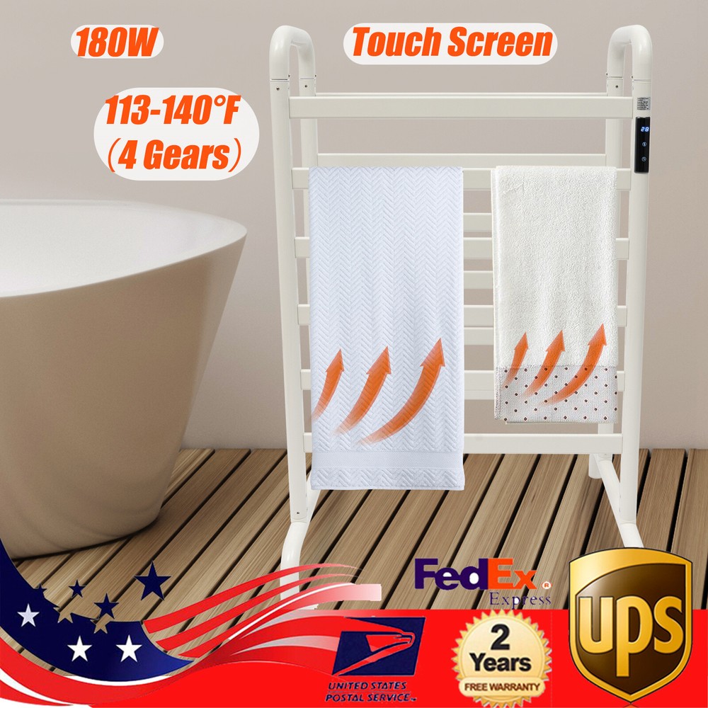 Dual-row Electric Heated Towel Rack Towel Warmer Rack Floorstanding White 180W