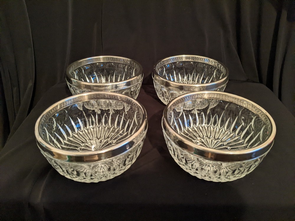 Leonard Cut Crystal Italy Silverplate Salad Bowls Set of 4