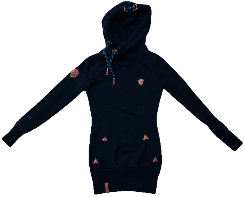 Naketano Hooded Dress Boho Chic Pullovr Blk Aztec Retro Hoodie Swtshrt Y2K WMN S