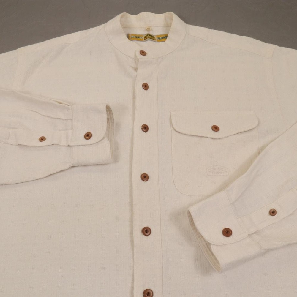 VTG Camel Trophy Blade Band Collar Shirt Mens Large White Long Sleeve Safari