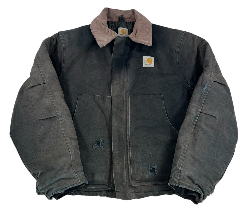VTG Distressed Faded Carhartt Arctic Quilted Jacket J02 BLK Detroit Small/Medium