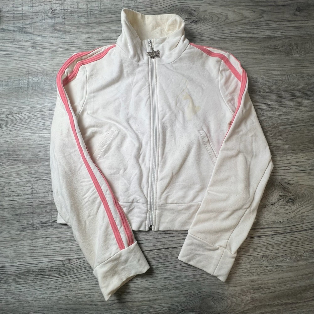 Baby Phat Track Jacket Womens XL White Pink Rhinestone Crown Y2K Zip Up K2E00013