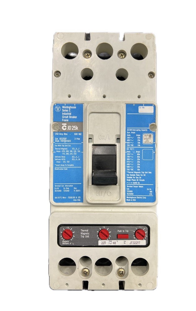Westinghouse 250 Amp Circuit Breaker 3 Pole 600 VAC JD3250F W/ 250 Amp Trip